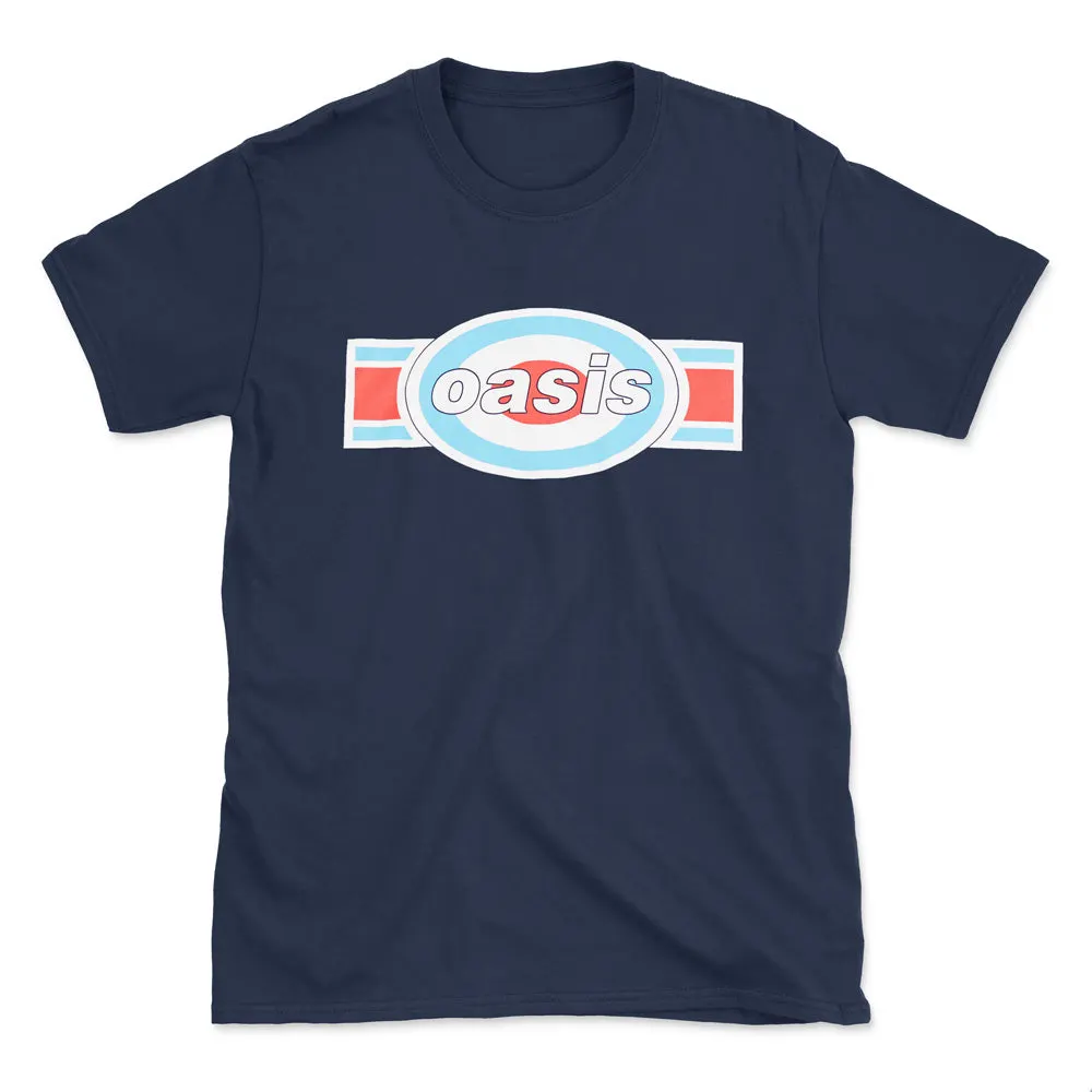 Navy Oasis 1996 tour t-shirt with the oblong target logo in red, white and blue