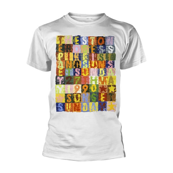 White Stone Roses Spike Island t-shirt with a colourful letter collage print